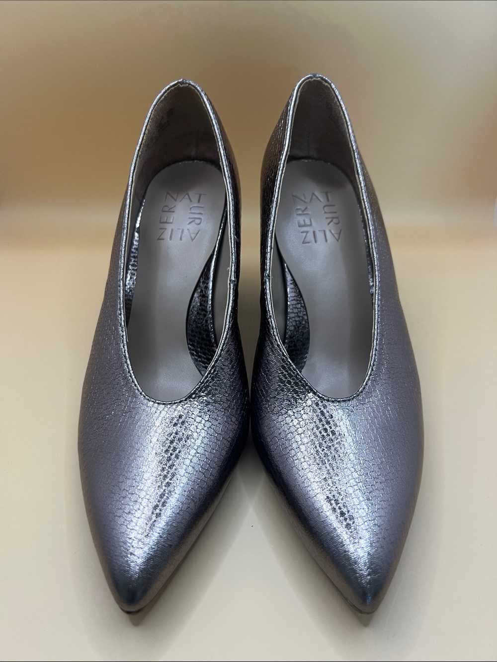 Naturalizer Metallic Pointed Toe Pumps - Silver Gray